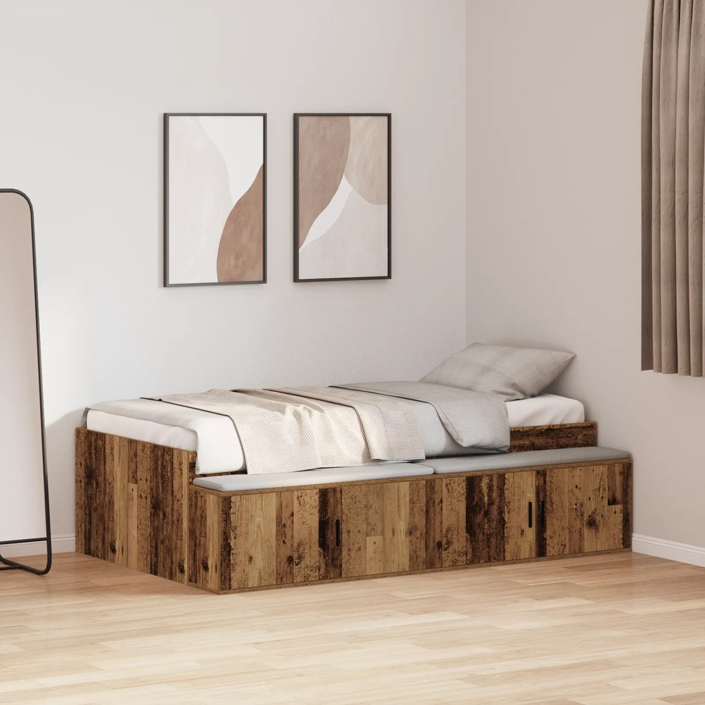 vidaXL Estrutura de Cama com Armazenamento Madeira Velha 100x200 cm