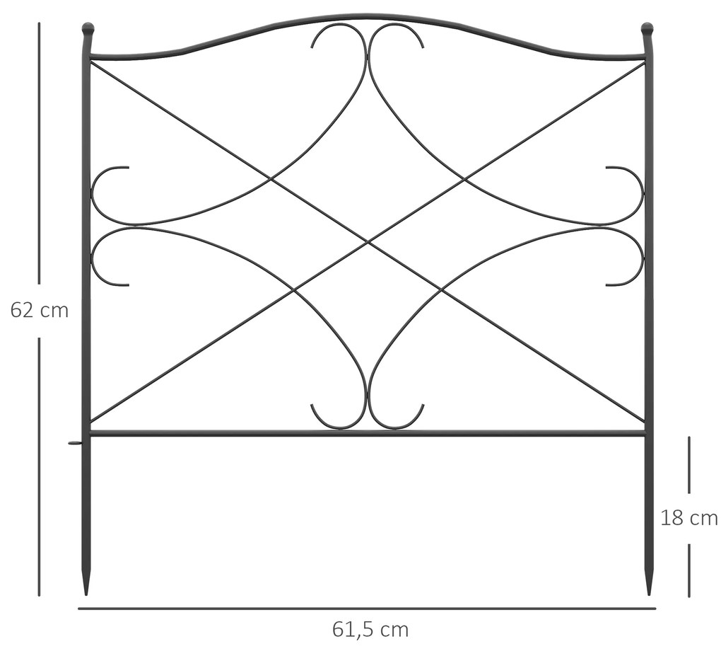 Cercas Decorativas para Jardim com 5 Painéis Cerca de Privacidade de Metal com Estacas 305x62 cm  Preto