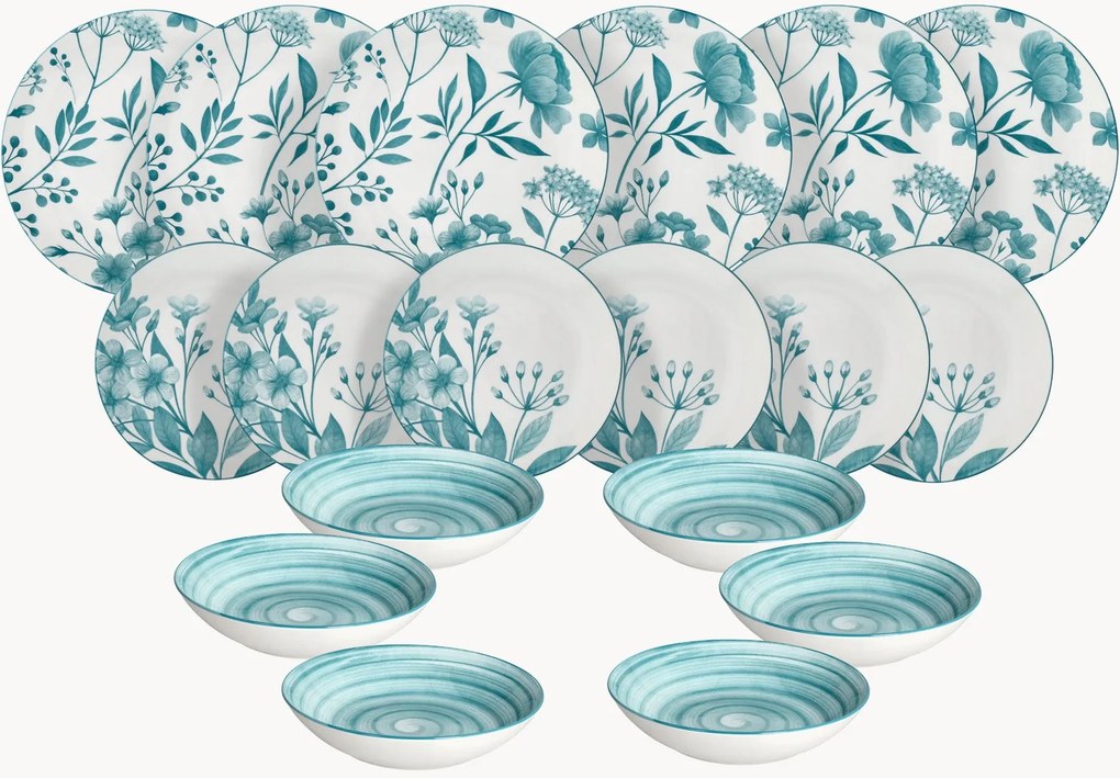 Conjunto de loiça de porcelana Madison Coralie Teal, 6 pessoas, conjunto de 18