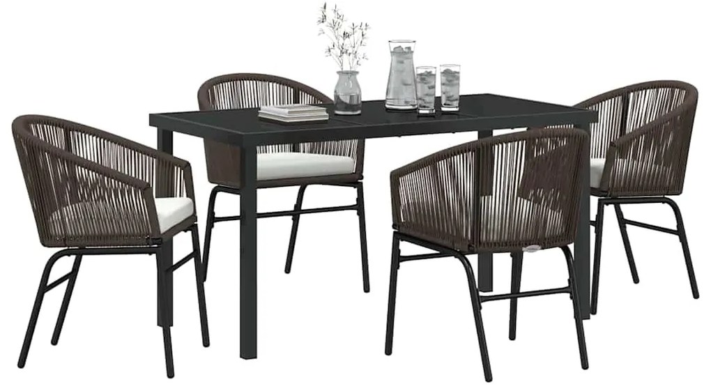 Conjunto de Jantar de Jardim com 5 Peças - Rattan Poliéster Castanho