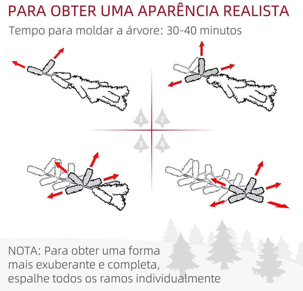 Árvore de Natal Artificial 180 cm com 300 Luzes LED Brancas Quente Árv