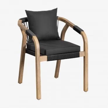 Cadeira De Jardim Com Apoios De Braços Em Madeira De Acácia Dubai Castanho Acácia Rústico & Tecido Cinza Grafito - Sklum