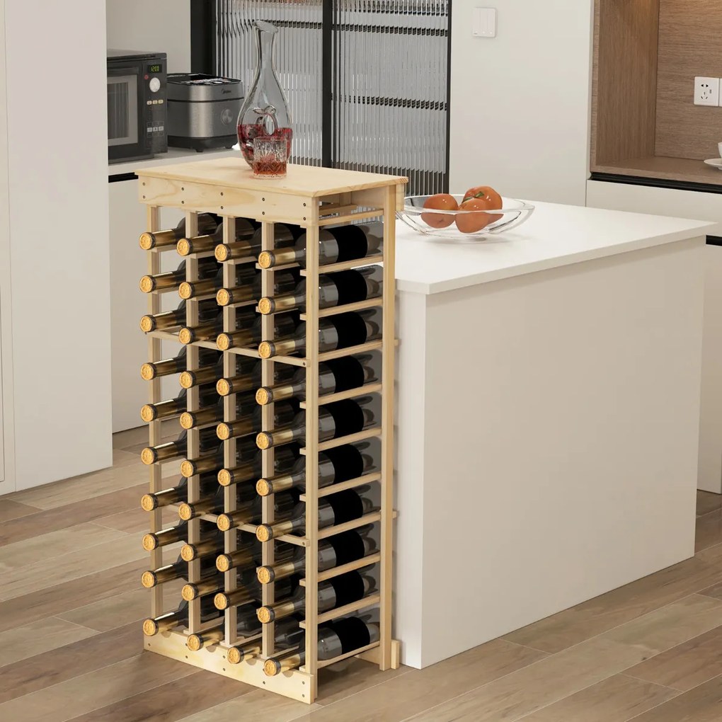 Garrafeira com 10 níveis empilhável para 40 garrafas 750 ml Estante para vinhos em madeira de pinho 47 x 28 x 113 cm natural