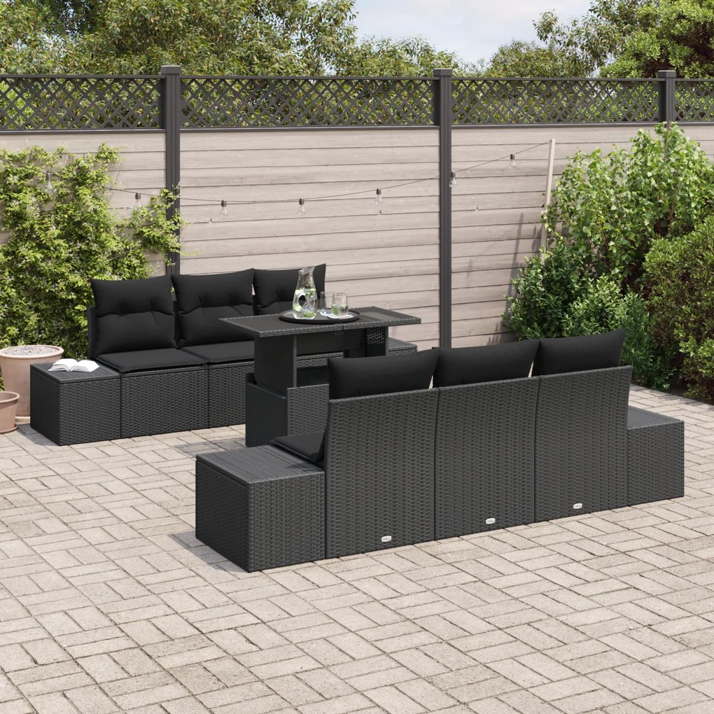 Conjunto de Sofá de Jardim com 7 Peças e Almofadas em Rattan Sintético