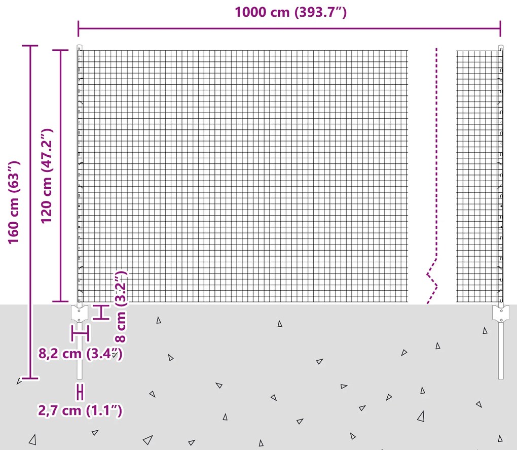 Cerca de Fio Soldado com 5 Postes U Verde 1.2x10 m Aço