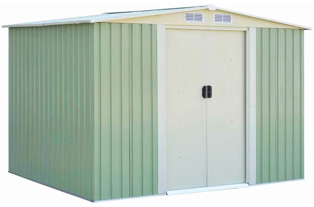 Abrigo com Porta de Correr e Telhado Galvanizado em duas águas com Ventilação Abrigo Externo 205 x 257 x 175,5 cm Verde Claro