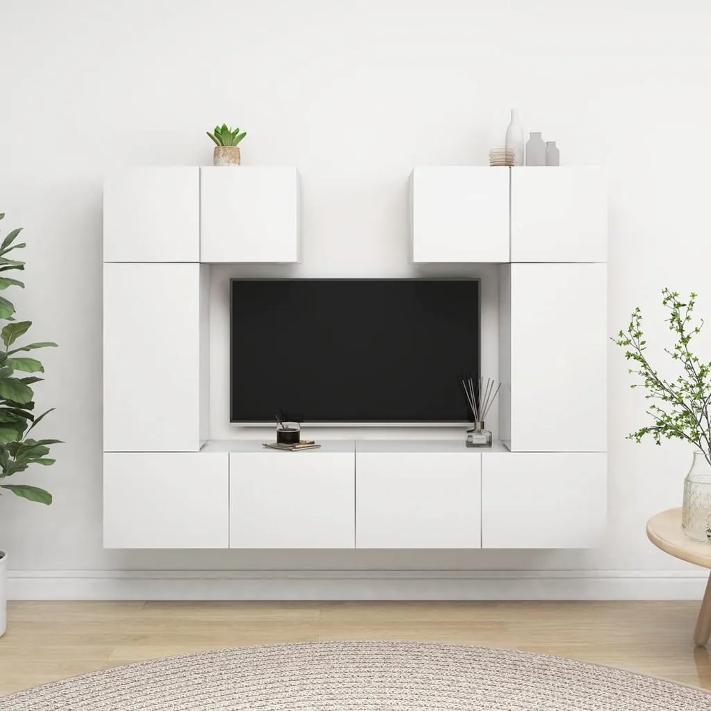 6 pcs conjunto de móveis de TV derivados de madeira branco