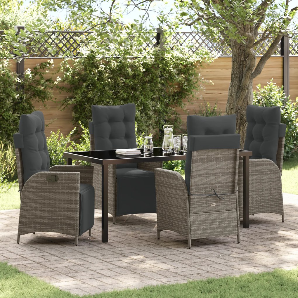 vidaXL Conjunto de Jantar de Jardim 5 Peças Cinza Rattan Poliéster