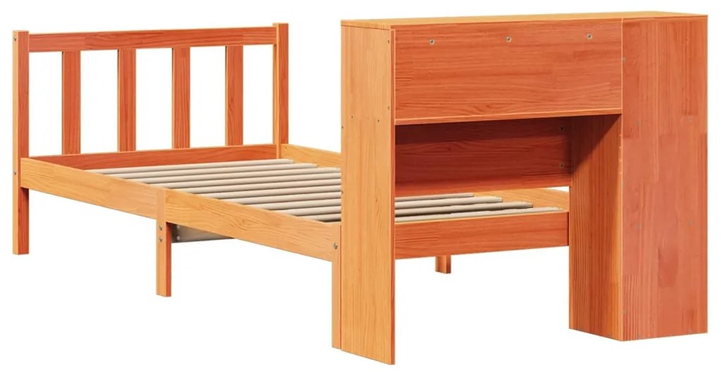 Cama com estante sem colchão 90x190cm pinho maciço castanho-mel