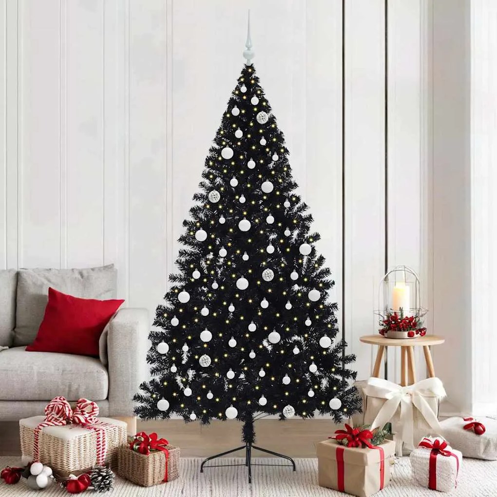 vidaXL Árvore de Natal Artificial Pré-iluminada Preto 210 cm PVC