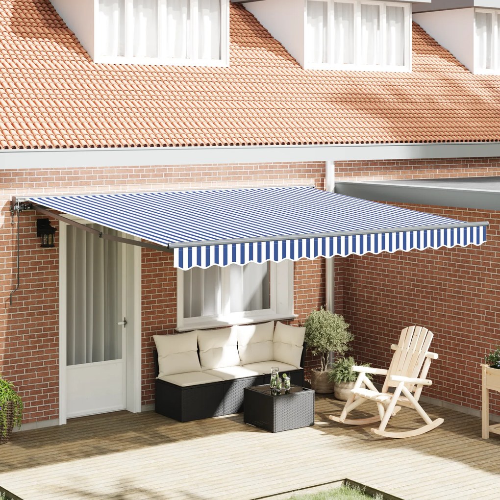 vidaXL Toldo Retrátil Automático Azul e Branco 350x250 cm