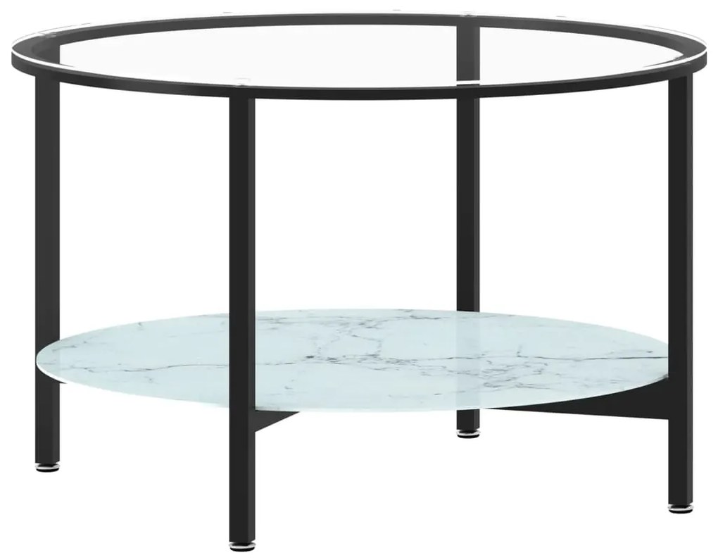 Mesa de centro 70 cm vidro temperado preto e branco mármore