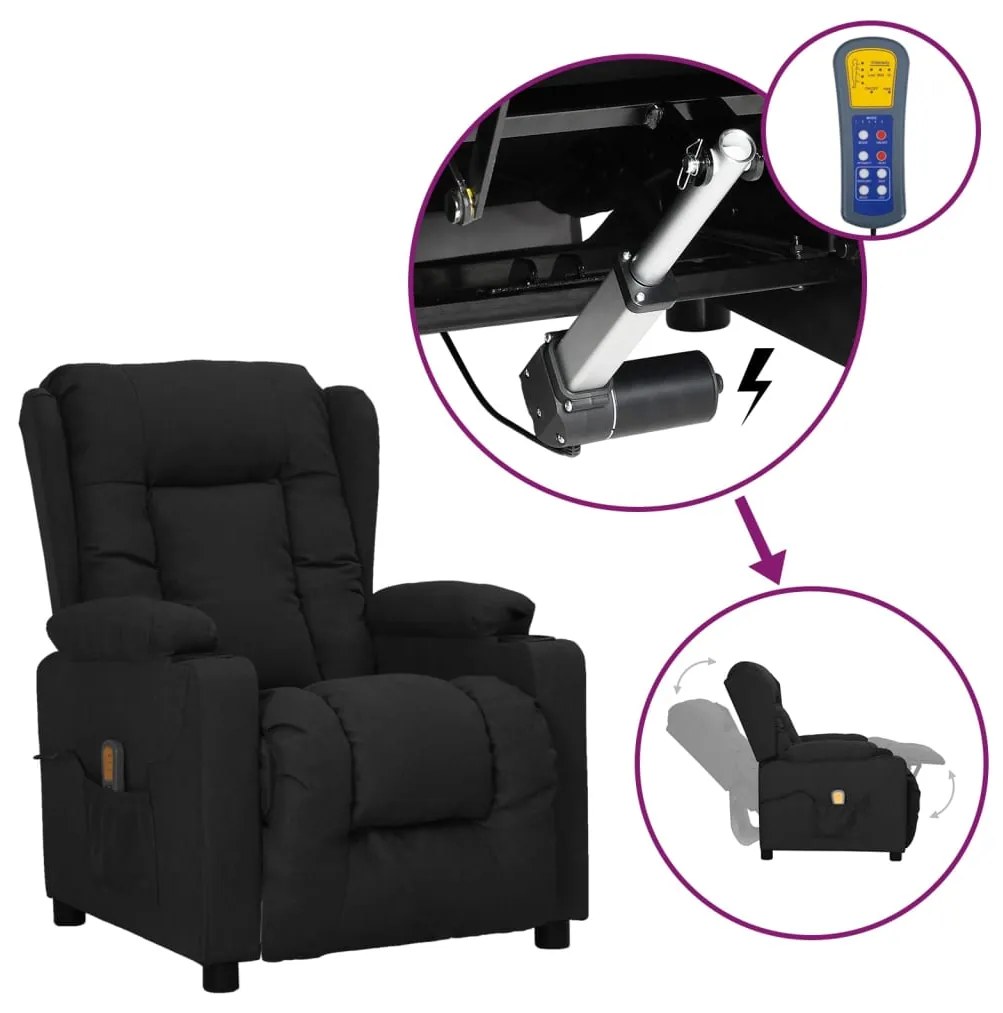 vidaXL Poltrona de massagens elevatória tecido preto