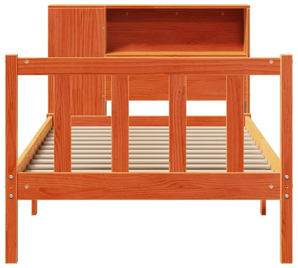 Cama com estante sem colchão 90x190cm pinho maciço castanho-mel