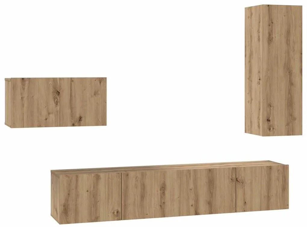 Conjunto de móvel de TV com gaveta com prateleira 4 pcs carvalho artis