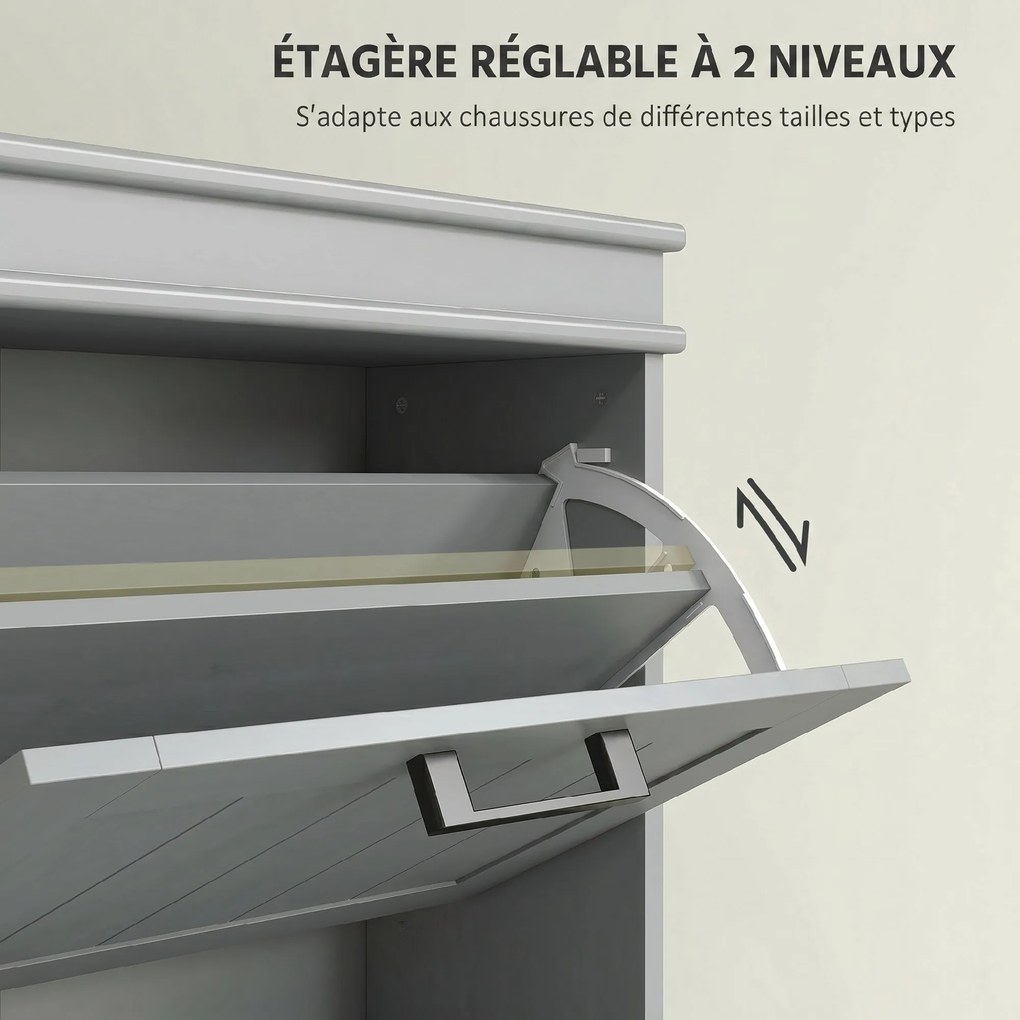 Sapateira, com 3 portas basculantes 54 x 24 x 117,5 cm, capacidade para 15 pares, prateleiras ajustáveis, cinzento