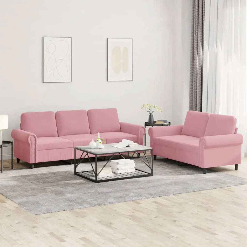 2 pcs conjunto de sofás com almofadões veludo rosa