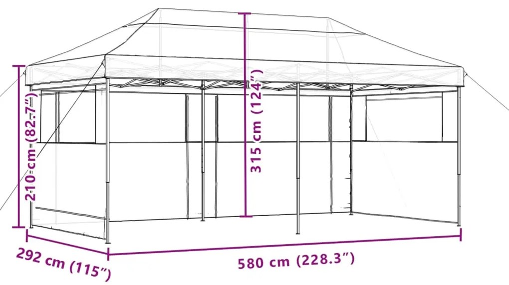 Tenda p/ festas pop-up dobrável com 3 paredes laterais castanho