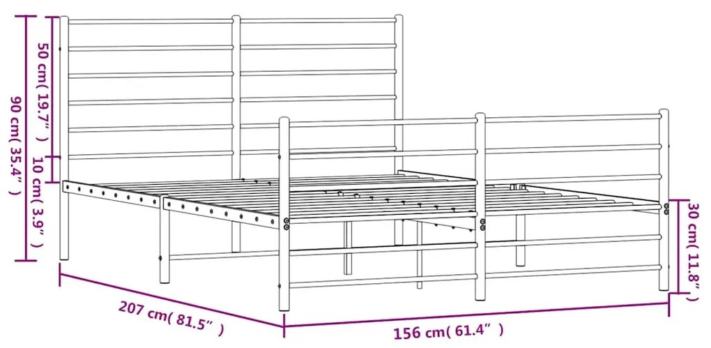 Estrutura de cama com cabeceira e pés 150x200 cm metal preto