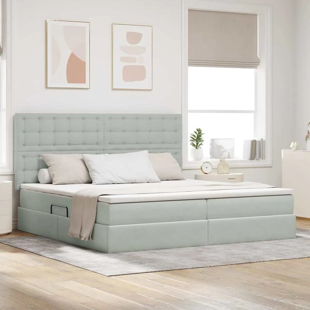 vidaXL Cama com arrumação e LED Cinzento-claro 200 x 200 cm Veludo