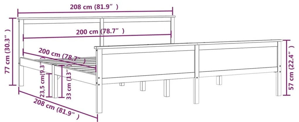 Estrutura de cama 200x200 cm pinho maciço castanho mel