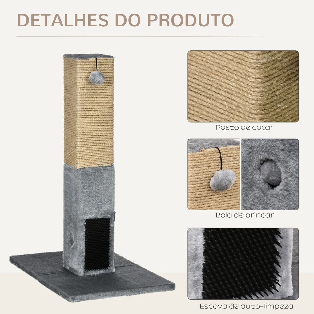 Arranhador para Gatos 79 cm com Bola Suspensa e Poste de Sisal 59,5x39x79 cm Cinza e Bege