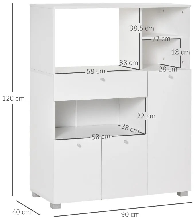 Aparador Auxiliar "Gourmet" de Cozinha - 100x45x130 cm - Branco - Desi
