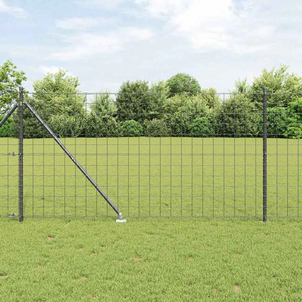 vidaXL Cerca Euro da com 7 postes em espeto, 1,2 x 10 m, aço galvanizado cinza