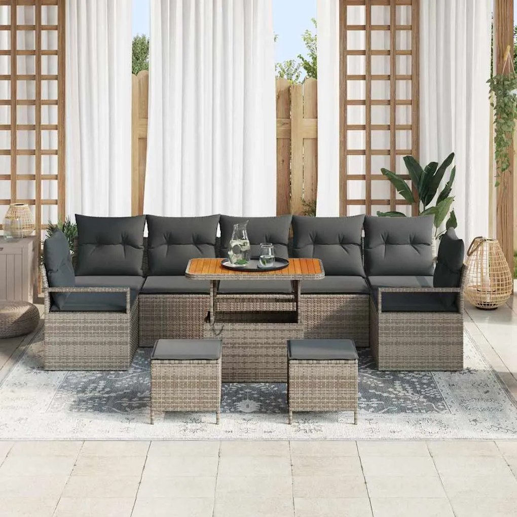 Conjunto de Sofá de Jardim de 10 Peças com Almofadas Cinza em Polyratt