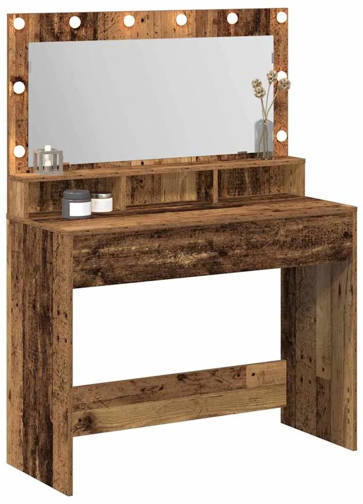 Mesa de Maquilhagem com Luzes LED - Madeira Vintage - 100x41x135 cm