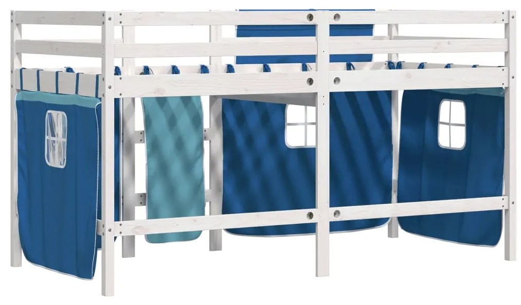 Cama alta p/ criança c/ cortinas 90x200 cm pinho maciço azul