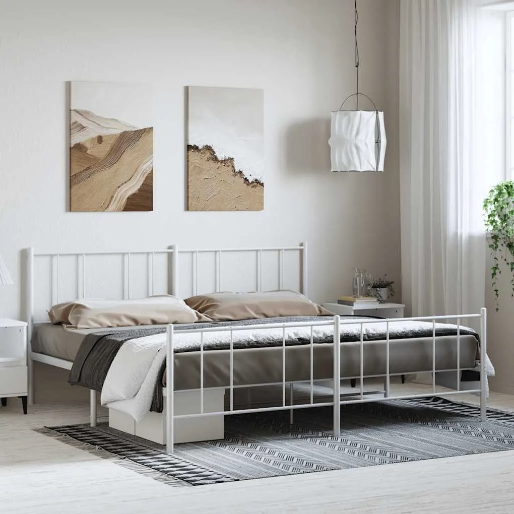 Estrutura de cama com cabeceira e pés 193x203 cm metal branco