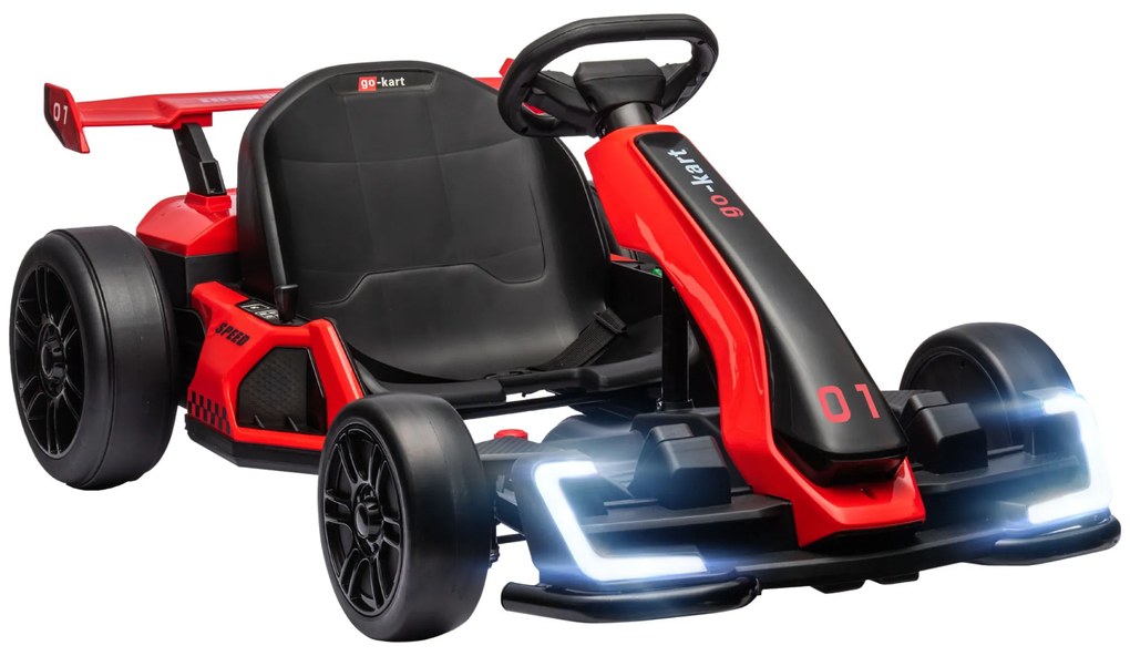 HOMCOM Go Kart para Crianças Kart Elétrico com Buzina e Função de Música Assento Ajustável Até 12 Km/H Plástico Metal Vermelho | Aosom Portugal