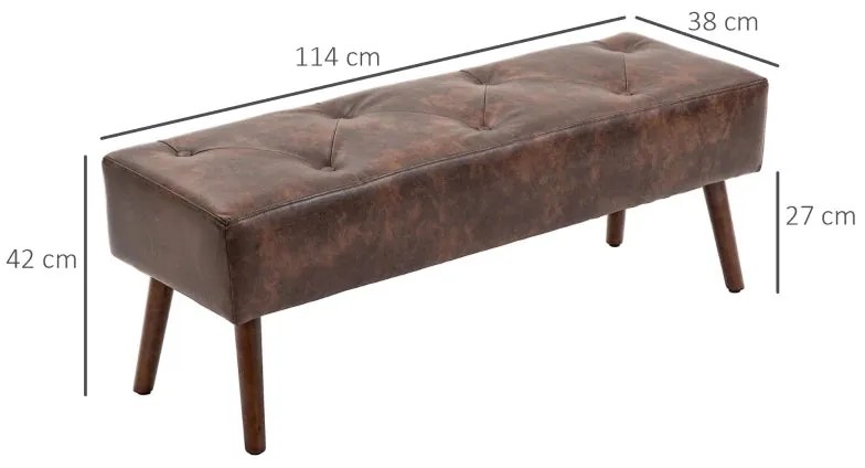 Banco Acolchoado – Henrita – 114x38x42 cm – Castanho – Design Vintage