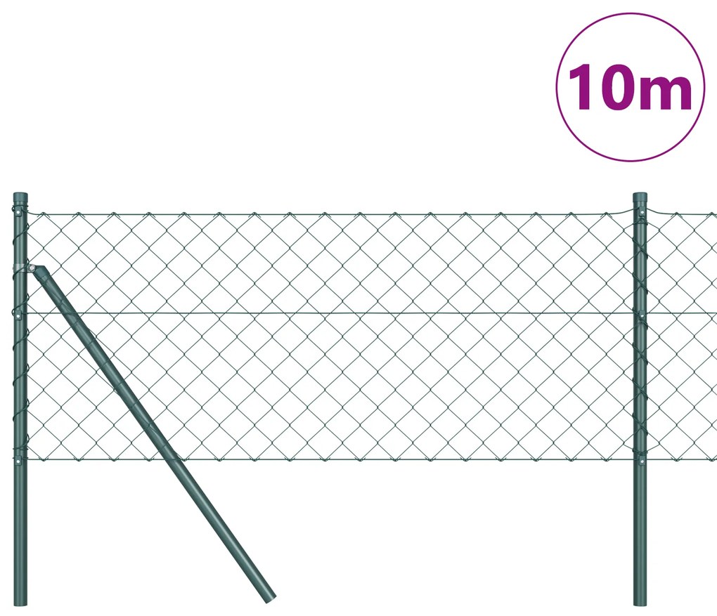 Cerca de Cadeia com 7 Postes 0.6x10 m de Aço Galvanizado Verde