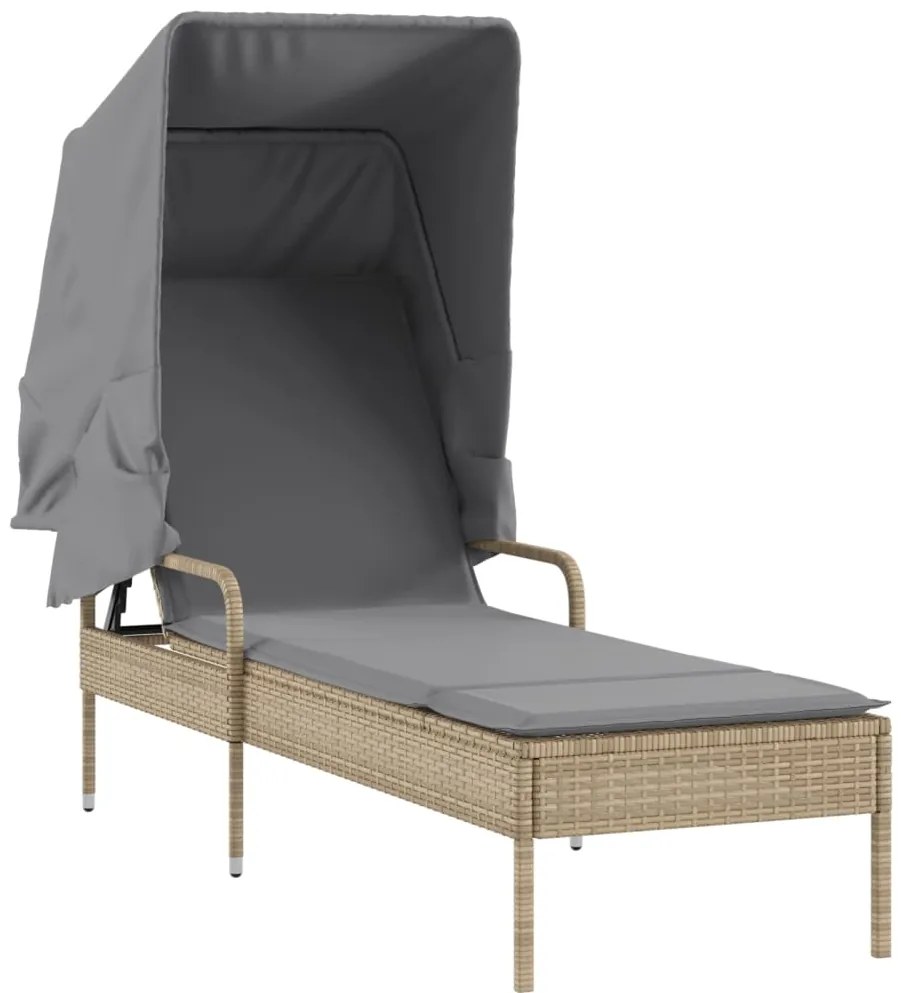 Espreguiçadeiras com toldos e mesa 2 pcs vime PE bege