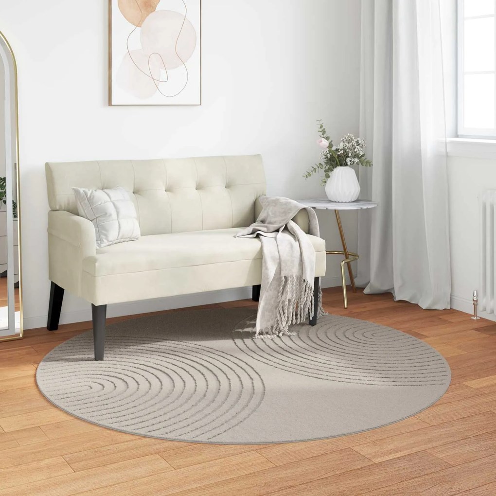vidaXL Tapetes de área Redondo HUARTE Creme Ø 120 CM Poliéster