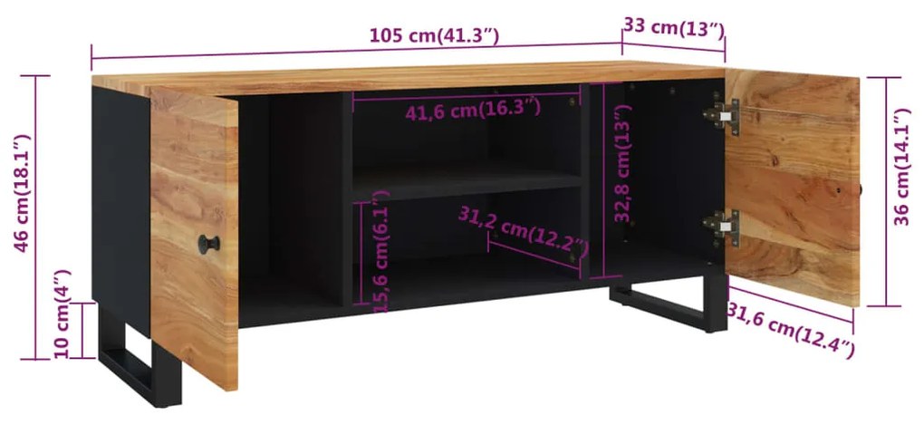 Móvel de TV 105x33x46 cm madeira de acácia maciça