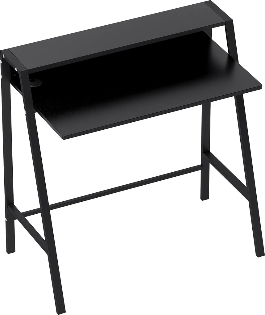 HOMCOM Mesa de escritório, mesa para computador com prateleira e gestão de cabos, mesa moderna com estrutura metálica para escritório, quarto, home office, 84 x 45 x 85 cm, Preto | Aosom Portugal