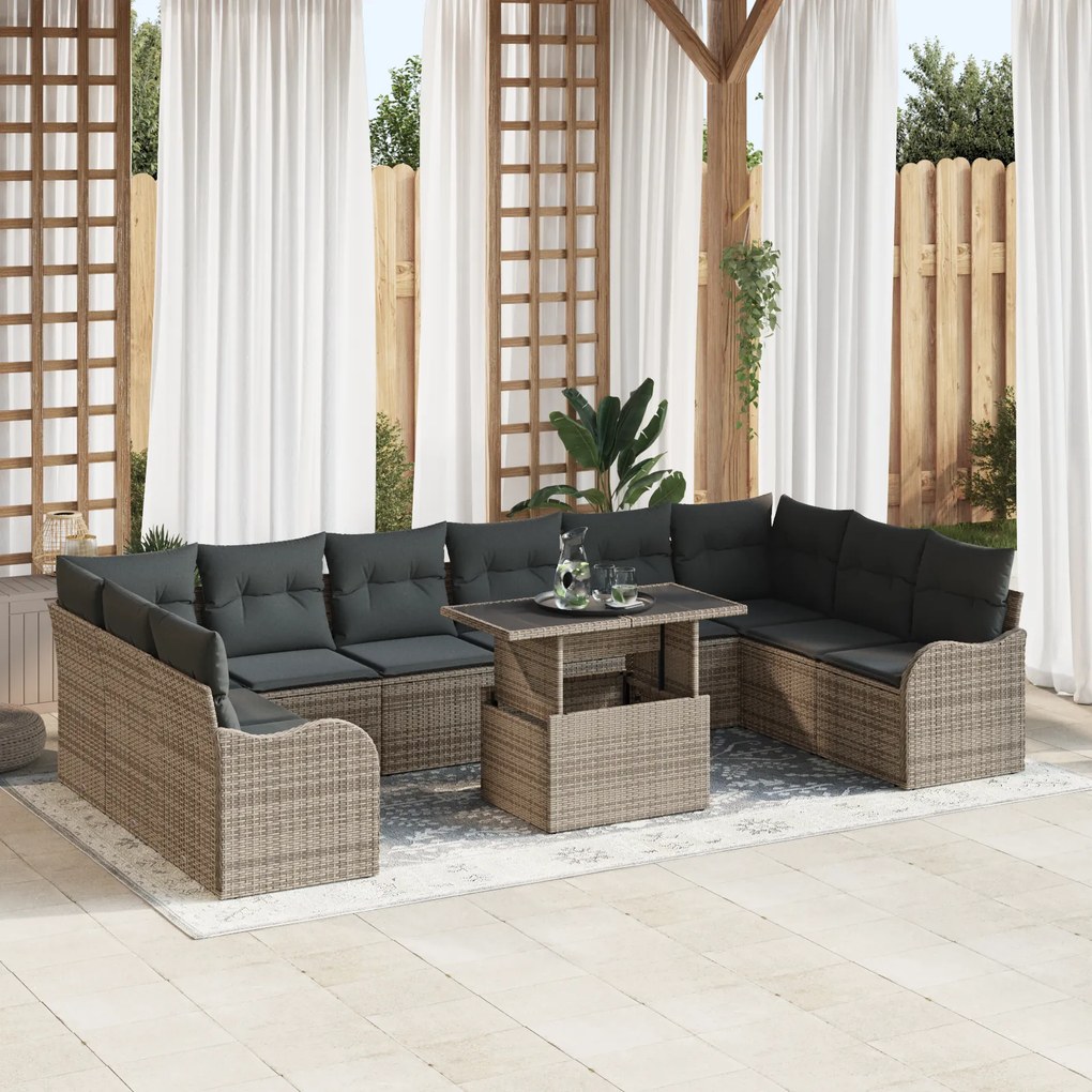 Conjunto de Sofá de Jardim vidaXL com Almofadas Cinzento de Rattan Pol