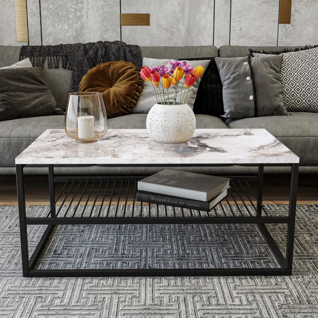 Mesa de Centro Asude – Branco e Preto – 95x42x55 cm