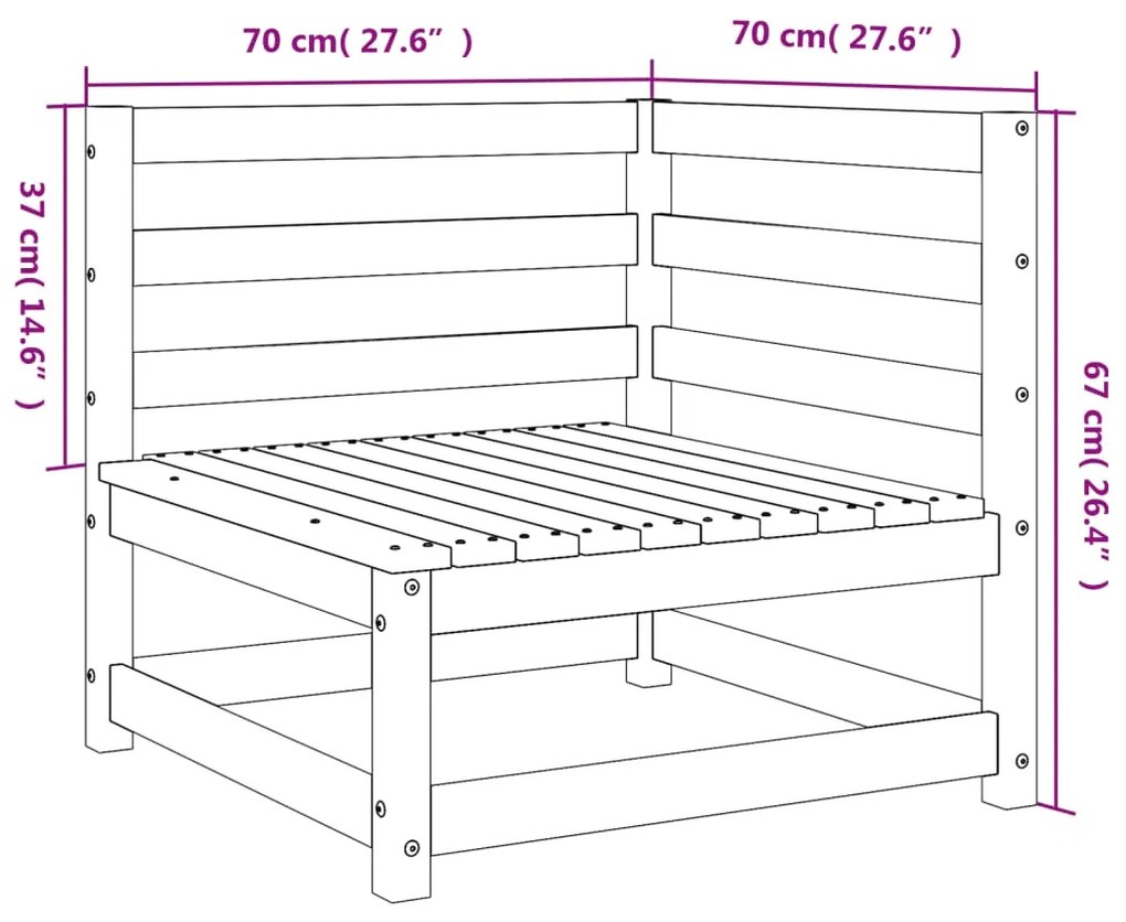 Sofás canto p/ jardim 2pcs 70x70x67cm pinho maciço castanho-mel