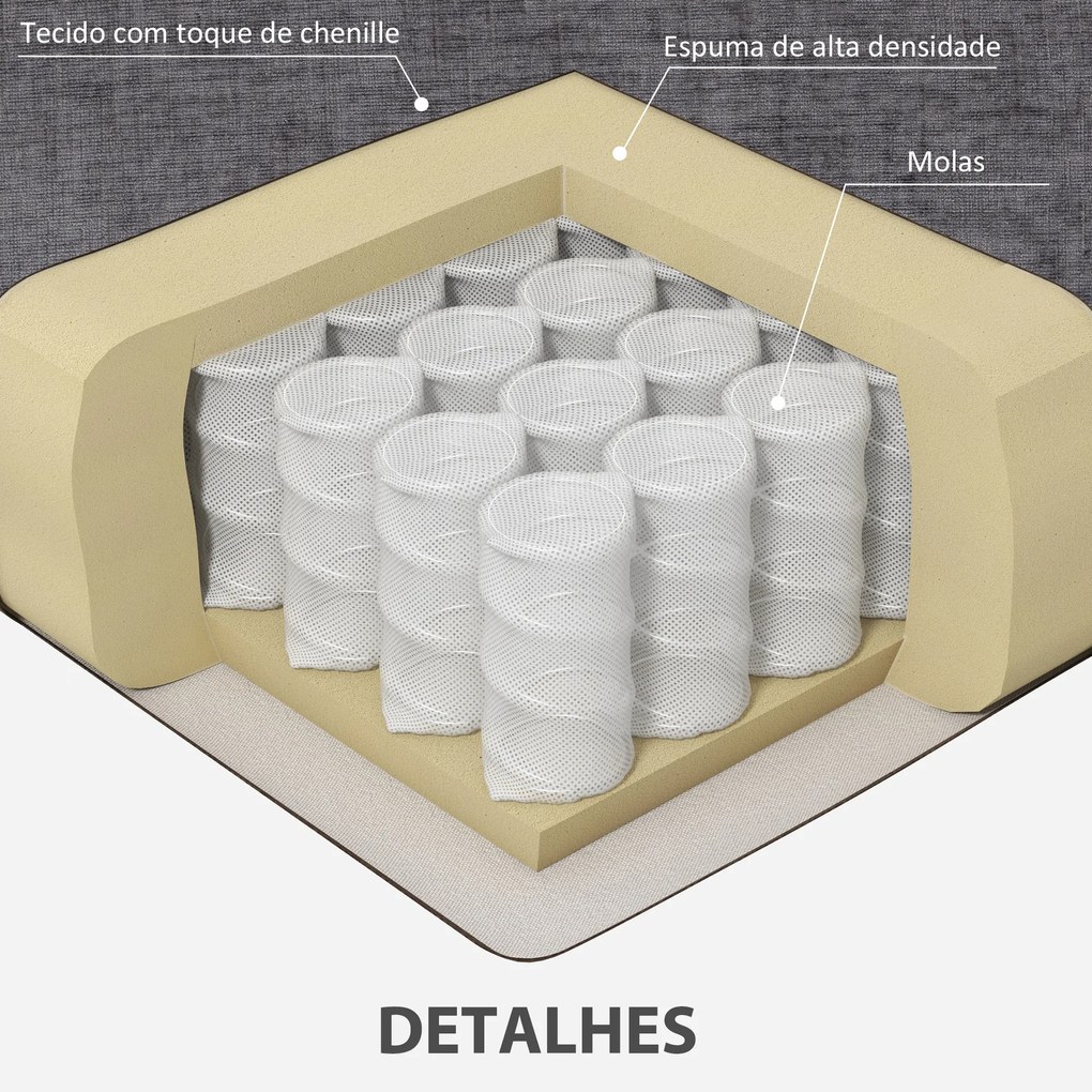 Sofá de 3 Lugares Sofá Sala de Estar 213x80x90 cm Estofado em Chenille Estrutura de Aço e Desenho Moderno Cinzento