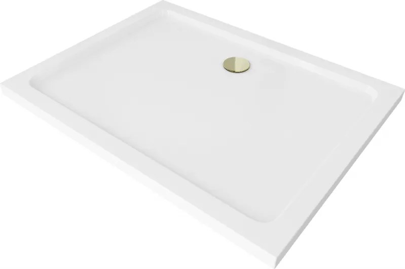 Mexen Flat base de duche retangular slim 110 x 80 cm, branco, sifão dourado - 40108011G