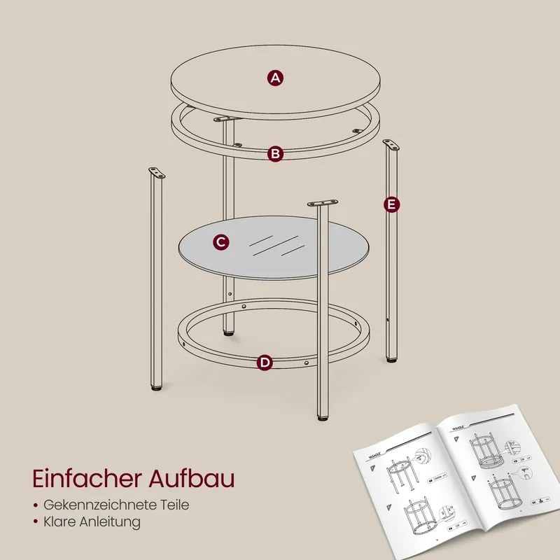 Mesa auxiliar de 2 níveis 45 x 55 cm (Ø x A) com estrutura preta e tampo preto com efeito mármore Preta