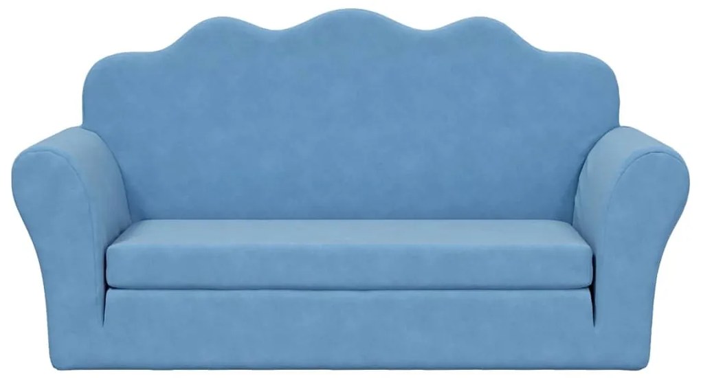 Sofá-cama infantil de 2 lugares pelúcia macia azul