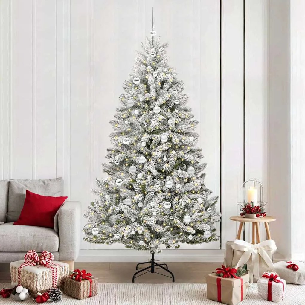 vidaXL Árvore de Natal Artificial Verde e Branco 210 cm PVC e Metal