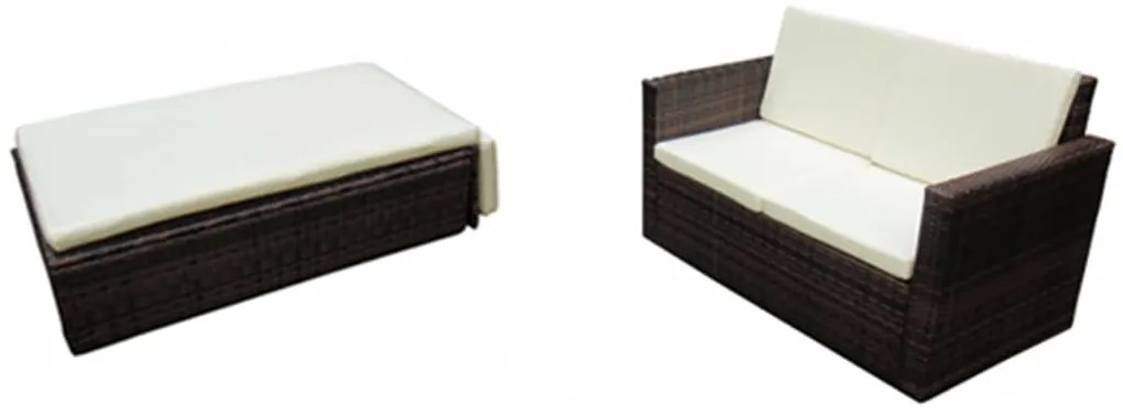 2 pcs conjunto lounge jardim c/ almofadões vime PE castanho