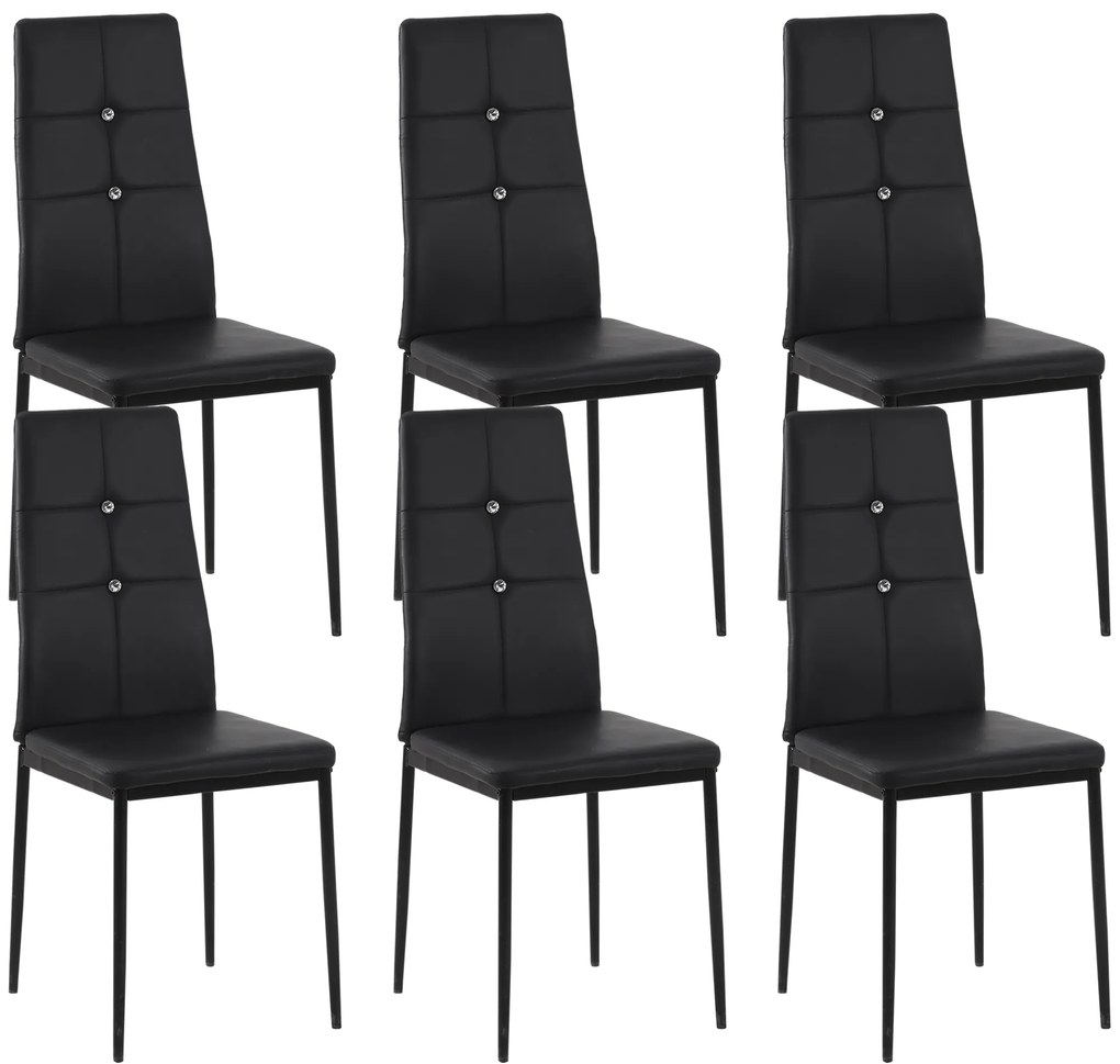 Conjunto de 6 Cadeiras de Sala de Jantar (MESA NÃO INCLUIDA) Estofadas em PU Cadeiras de Cozinha com Encosto Alto com Botões 41x50x97 cm Preto