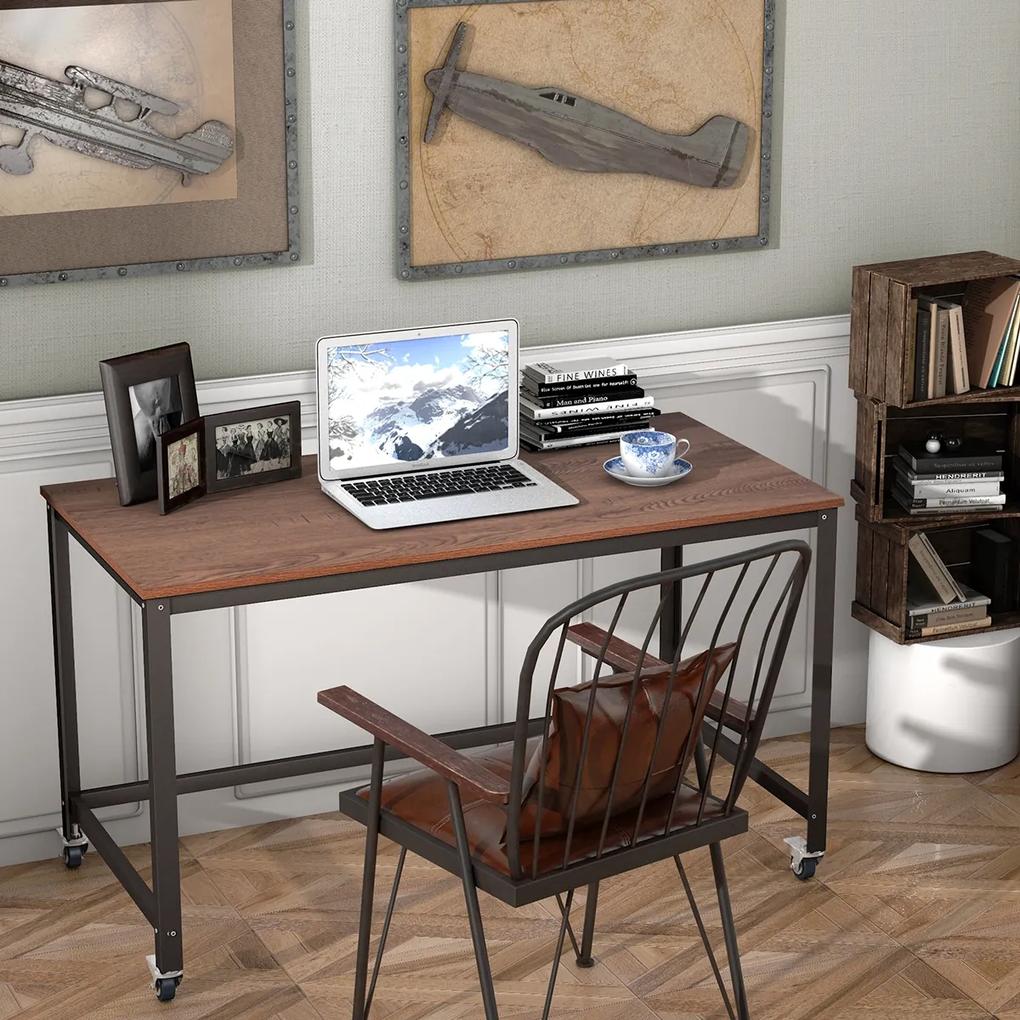 Mesa para computador portátil com armação metálica e 4 rodas para escritório 120 x 60 x 75 cm Cor Nogueira